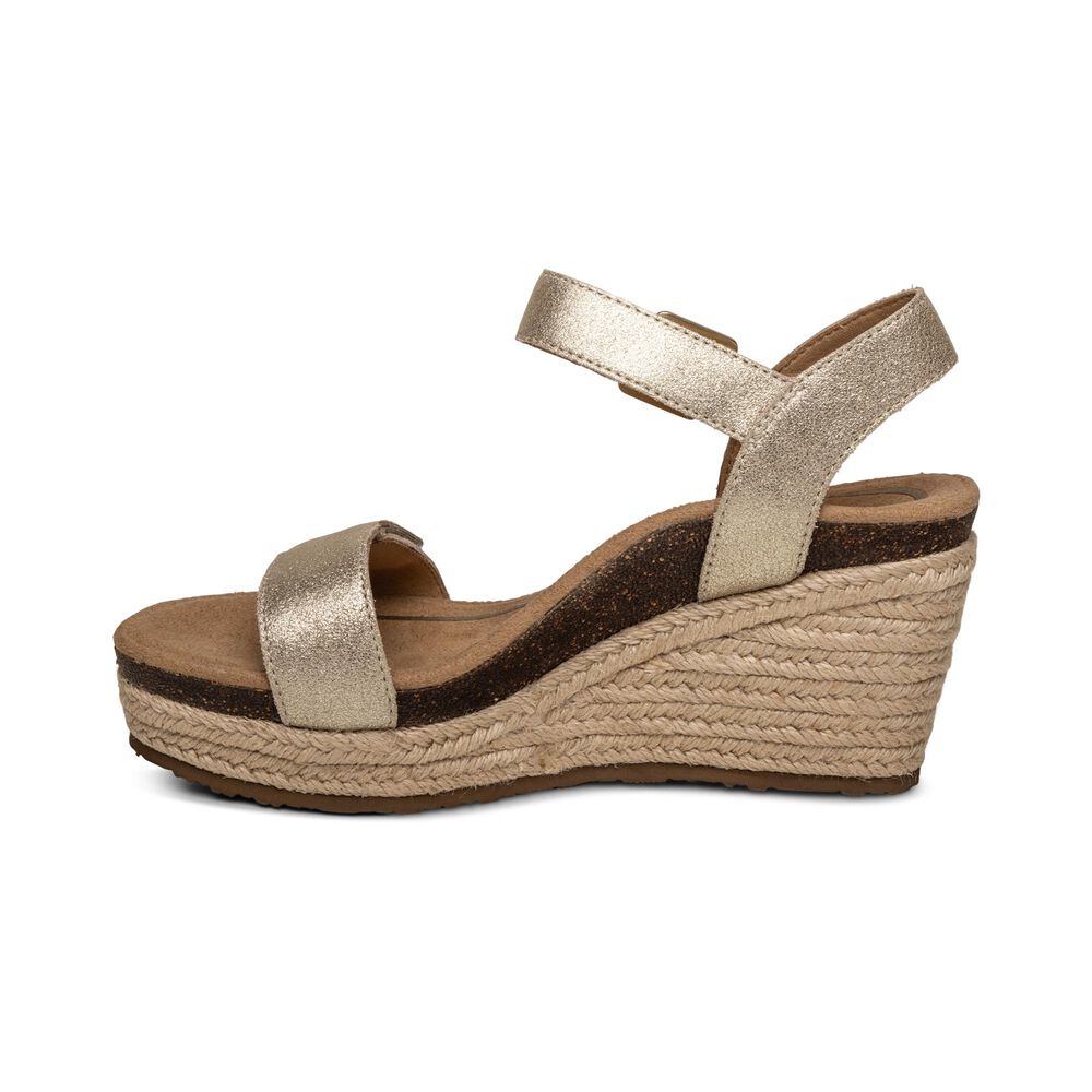 Aetrex Women's Sydney Quarter Strap Espadrille Wedge Sandals - Champagne | USA 0NHT14G